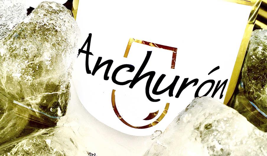 Botella de vino blanco en hielo